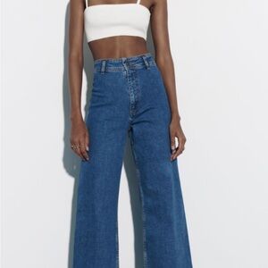 Zara Blue Flare Wide-Leg Jeans